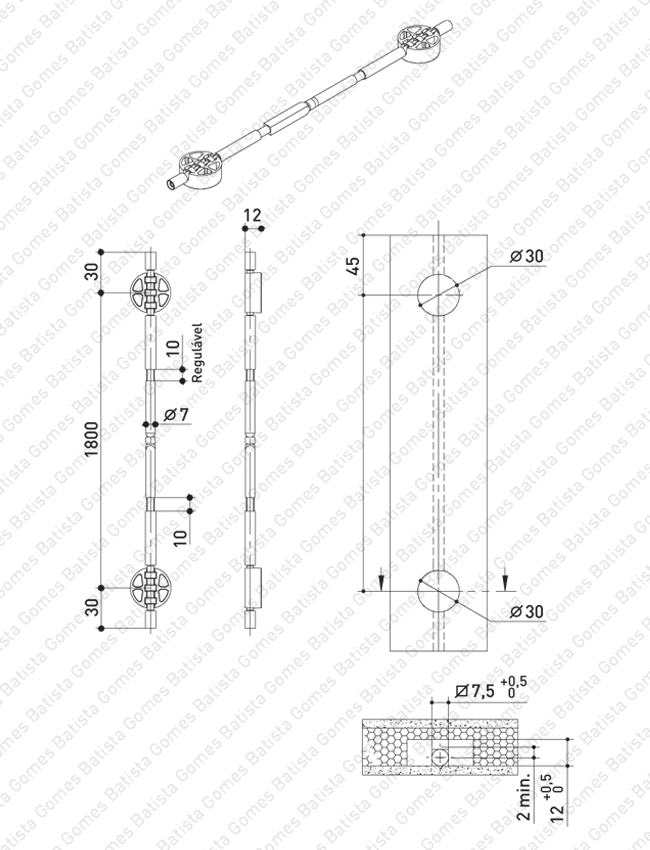 Conjunto esticador oculto para portas com dupla regula��o